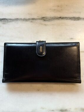 Bally black leather wallet gold kisslock hardware checkbook insert made in Italy